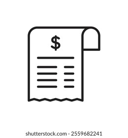 Payment receipt icon Flat art in black and white isolated