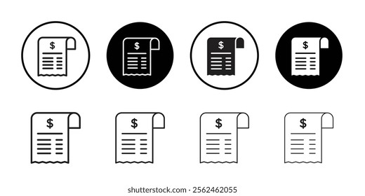 Payment receipt icon Flat art in black and white isolated