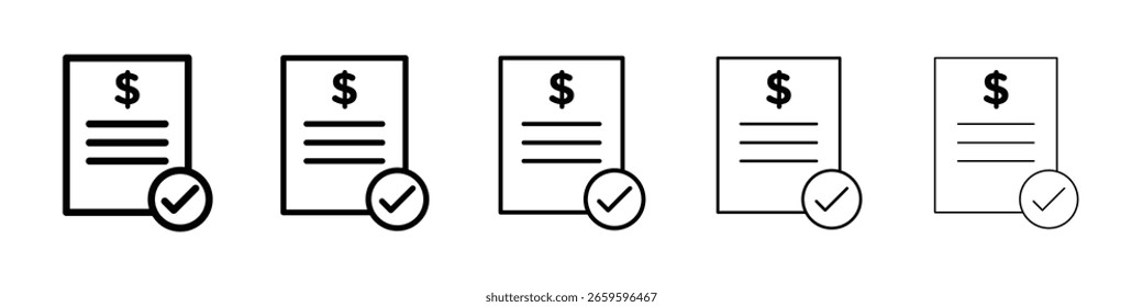 Icono del Comprobante del pago o estilo negro del contorno de la ilustración del logotipo