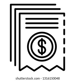 Payment receipt icon. Outline payment receipt vector icon for web design isolated on white background