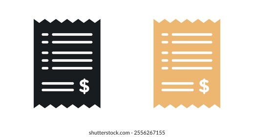 Payment receipt icon set in black and colored versions.