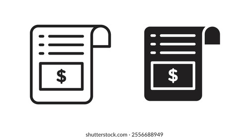Payment receipt icon set in Thin line black color.