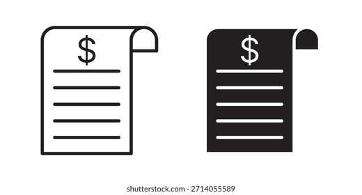 Ícone de recibo de pagamento silhueta projetos vetoriais. Traçados editáveis