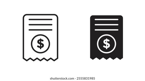 Payment receipt outlined and solid icon vector collection.