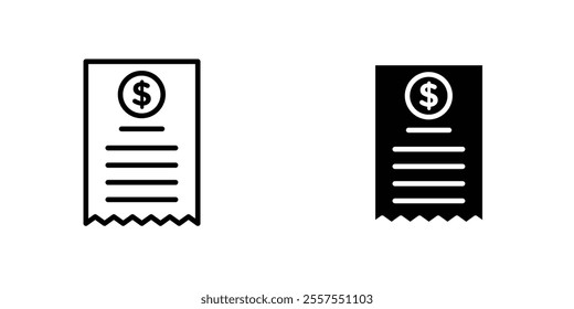Payment receipt outlined and solid icon vector collection.
