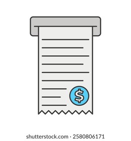 Payment Receipt, A printed bill or receipt with a dollar sign, symbolizing purchases and financial transactions.