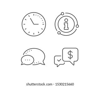 Payment receive line icon. Chat bubble, info sign elements. Dollar exchange sign. Finance symbol. Linear payment received outline icon. Information bubble. Vector