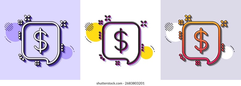 Ícone de linha de pagamento recebido. Padrão pontilhado de meio-tom. Ícone de gradiente com sombra de grão. Sinal de dólar. Símbolo financeiro. Ícone da mensagem de pagamento de linha. Vários desenhos. Vetor