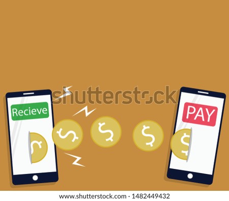 Payment and recieve by smartphone with gold coin money  