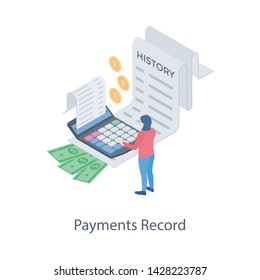 
Payment record icon in isometric design 
