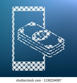 Payment, refill your mobile smart phone,. Vector. White textured icon at lapis lazuli gradient background.