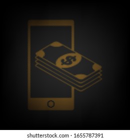 Payment, refill your mobile smart phone,. Icon as grid of small orange light bulb in darkness. Illustration.
