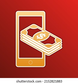 Payment, refill your mobile smart phone,. Golden gradient Icon with contours on redish Background. Illustration.