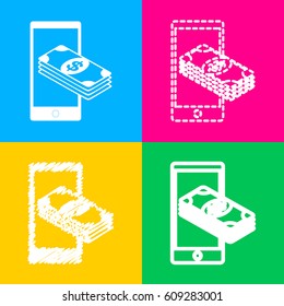 Payment, refill your mobile smart phone,. Four styles of icon on four color squares.