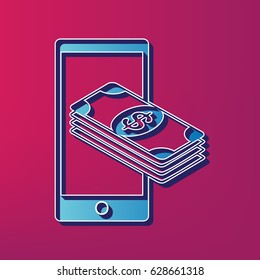 Payment, refill your mobile smart phone,. Vector. Blue 3d printed icon on magenta background.