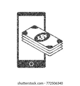 Payment, refill your mobile smart phone,. Vector. Black icon from many ovelapping circles with random opacity on white background. Noisy. Isolated.
