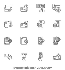 Payment related line icons set, business and finance outline vector symbol collection, linear style pictogram pack. Signs, logo illustration. Set includes icons as credit card, hand with cash money