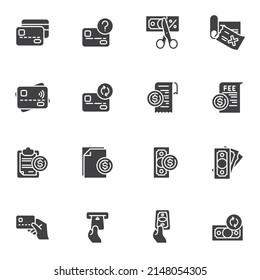 Payment related vector icons set, business and finance modern solid symbol collection, filled style pictogram pack. Signs, logo illustration. Set includes icons as credit card, hand with cash money