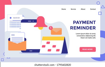 Payment reminder smartphone background of calendar email invoice campaign for web website home homepage landing page template banner with modern flat style