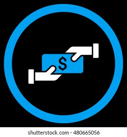 Payment rounded icon. Vector illustration style is flat iconic bicolor symbol, blue and white colors, black background.