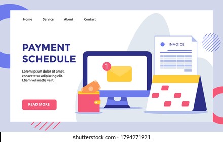Payment schedule email notification on display monitor computer campaign for web website home homepage landing page template banner with modern flat style