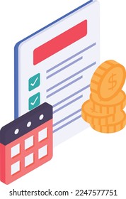 Payment Schedule isometric Concept, Calendar, Cash with Vendor List Vector Icon Design, Business Finance Symbol, Treasury and Capital Budget Sign, Financial Planning, Analysis and Control illustration