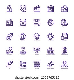 Payment Security icon pack for your website, mobile, presentation, and logo design. Payment Security icon basic line gradient design. Vector graphics illustration and editable stroke.