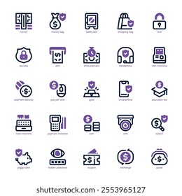 Payment Security icon pack for your website, mobile, presentation, and logo design. Payment Security icon dual tone design. Vector graphics illustration and editable stroke.