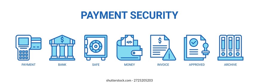 Payment Security web banner icon vector illustration concept for business with icon of payment, bank, safe, money, invoice, approved, and archive.