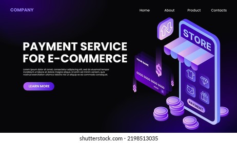 Payment Service for E-Commerce. Landing Page Template for Website. Vector illustration