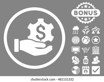 Payment Service Hand icon with bonus. Vector illustration style is flat iconic symbols, white color, gray background.