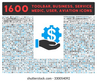 Payment Service vector icon and 1600 other business, service tools, medical care, software toolbar, web interface pictograms. Style is bicolor flat symbols, blue and gray colors, rounded angles, white
