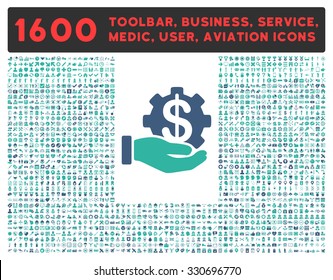 Payment Service vector icon and 1600 other business, service tools, medical care, software toolbar, web interface pictograms. Style is bicolor flat symbols, cobalt and cyan colors, rounded angles