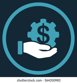 Payment Service vector icon. Style is bicolor flat circled symbol, blue and white colors, rounded angles, dark blue background.