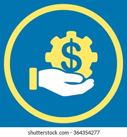 Payment Service vector icon. Style is bicolor flat circled symbol, yellow and white colors, rounded angles, blue background.