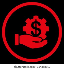 Payment Service vector icon. Style is flat circled symbol, red color, rounded angles, black background.