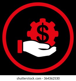 Payment Service vector icon. Style is bicolor flat circled symbol, red and white colors, rounded angles, black background.