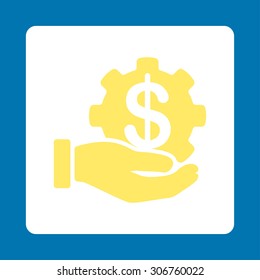 Payment Service vector icon. This flat rounded square button uses yellow and white colors and isolated on a blue background.