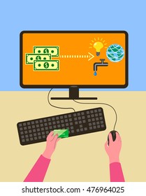 Payment for services for water, electricity and Internet Bank card online. Vector flat style