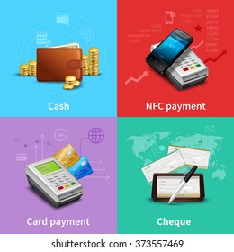 Payment set with cash and card realistic icons isolated vector illustration