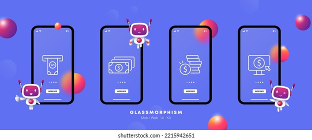 Payment set icon. Check, declaration, tax, card, bank, safe, dollar, calculator, nfs, chart, magnifier, credit, debit, income. Money concept. UI phone app screens. Vector line icon for Business