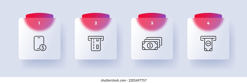 Payment Set Icon. Credit Card, Debit, Terminal, Check, Atm, Receipt, Power Of Attorney, Contract, Notary, Bureaucracy. Money Concept. Glassmorphism Style. Vector Line Icon For Business And Advertising