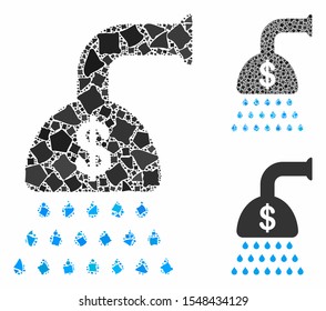 Payment shower mosaic of bumpy elements in various sizes and color tones, based on payment shower icon. Vector rugged items are organized into mosaic. Payment shower icons collage with dotted pattern.