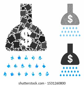 Payment shower mosaic of trembly items in various sizes and shades, based on payment shower icon. Vector joggly pieces are composed into mosaic. Payment shower icons collage with dotted pattern.