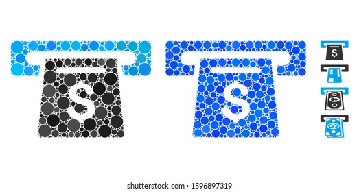 Payment slot composition of filled circles in variable sizes and color tones, based on payment slot icon. Vector filled circles are organized into blue illustration.