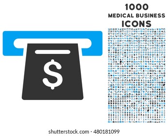 Payment Slot vector bicolor icon with 1000 medical business icons. Set style is flat pictograms, blue and gray colors, white background.