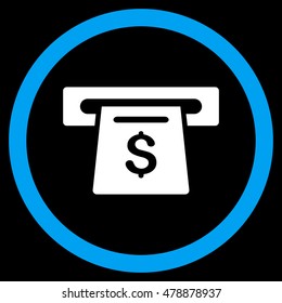 Payment Slot vector bicolor rounded icon. Image style is a flat icon symbol inside a circle, blue and white colors, black background.
