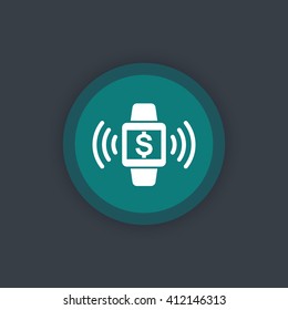 Payment with smart watch, wearable device sign, round flat icon, vector illustration