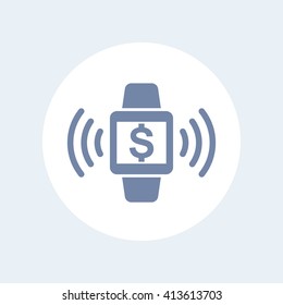 Payment with smart watch, wearable device, contactless payment isolated icon, vector illustration