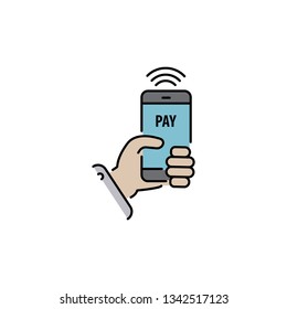 Payment with smartphone color vector icon, online mobile payment sign, symbol